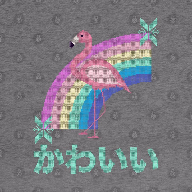 Pink Flamingo and Rainbow Ugly Christmas Sweater Kawaii Knitted Design by YourGoods
